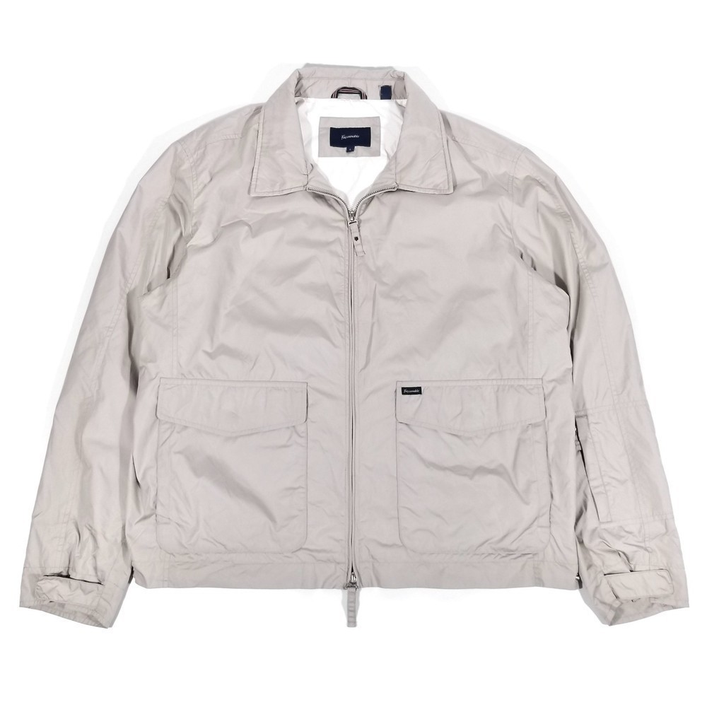 Faconnable Lightweight Cargo Windbreaker Zip Jacket Light Gray Modern Mens Large